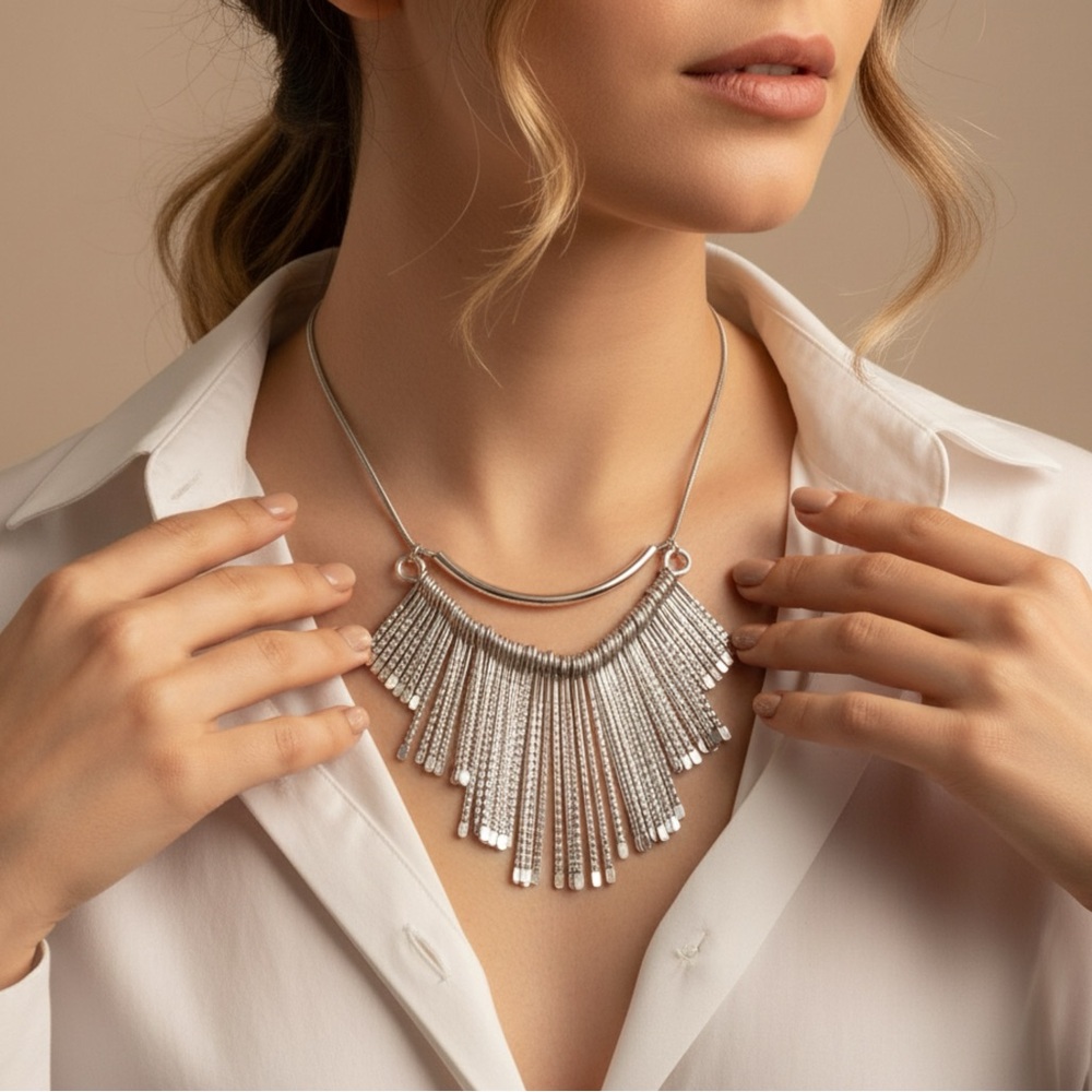 Elegant Statement Silver Necklace